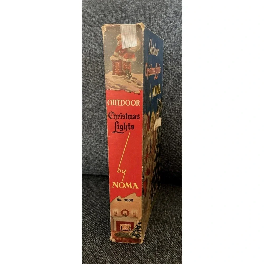 Vintage Noma 7 bulb Christmas outdoor light string red bead orig box 1940's